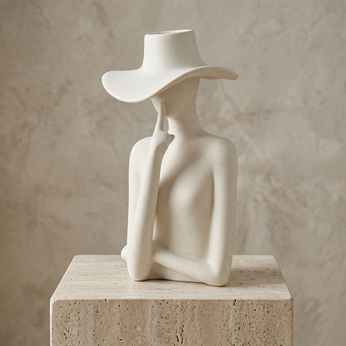 Modernist Lady in Wide-Brim Hat Sculpture