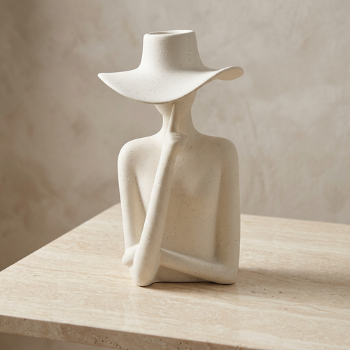 Modernist Lady in Wide-Brim Hat Sculpture