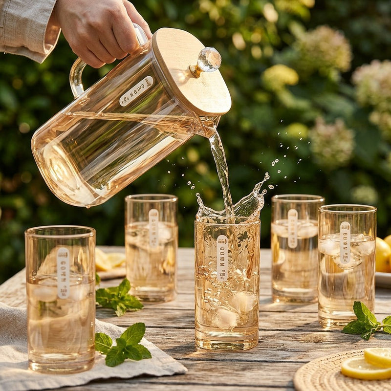 Minimalist Amber Square Glass Pitcher & Glass Set