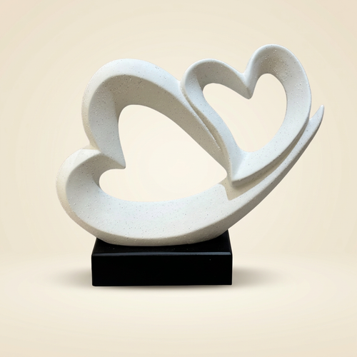 Abstract White Speckled Dual Heart Statue