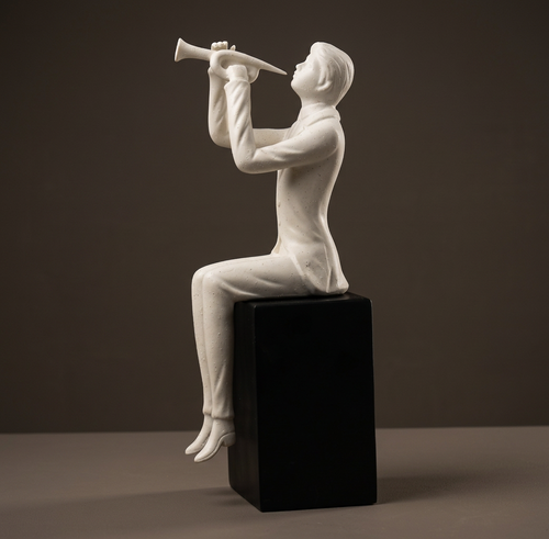 Modernist Seated Trumpet Player Sculpture