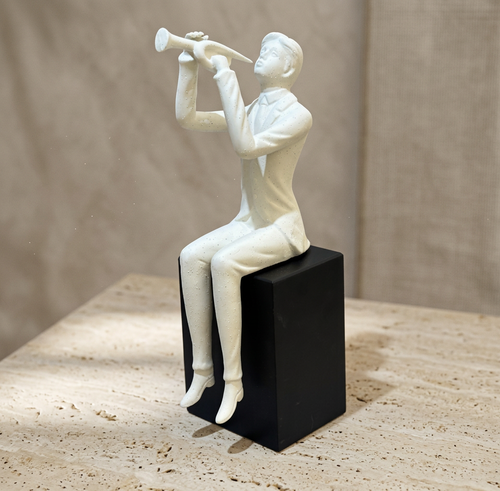Modernist Seated Trumpet Player Sculpture