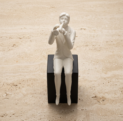 Modernist Seated Trumpet Player Sculpture