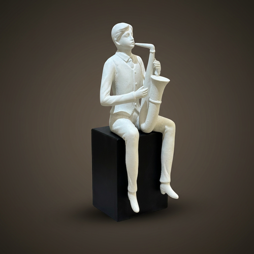 Modernist Seated Saxophone Player Sculpture