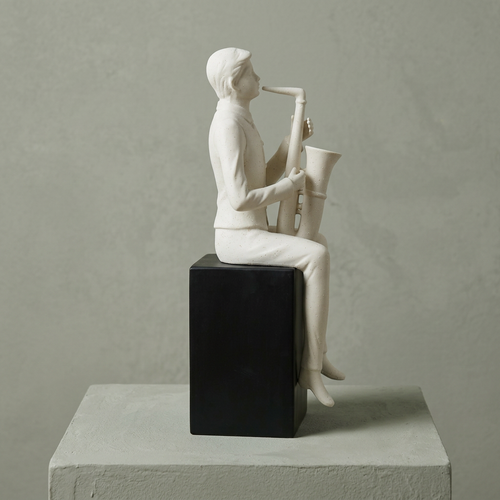 Modernist Seated Saxophone Player Sculpture