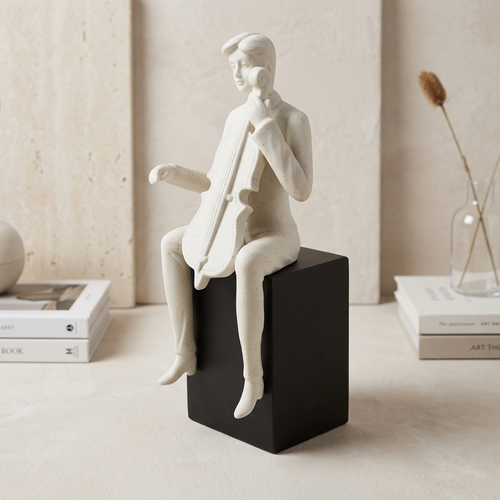 Elegant Modernist Seated Cellist Sculpture