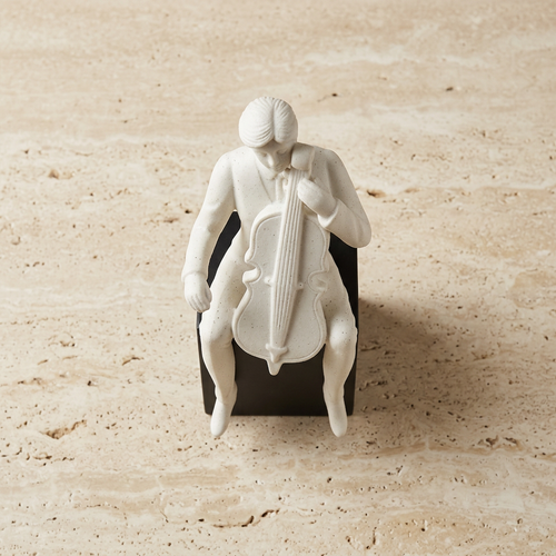 Elegant Modernist Seated Cellist Sculpture