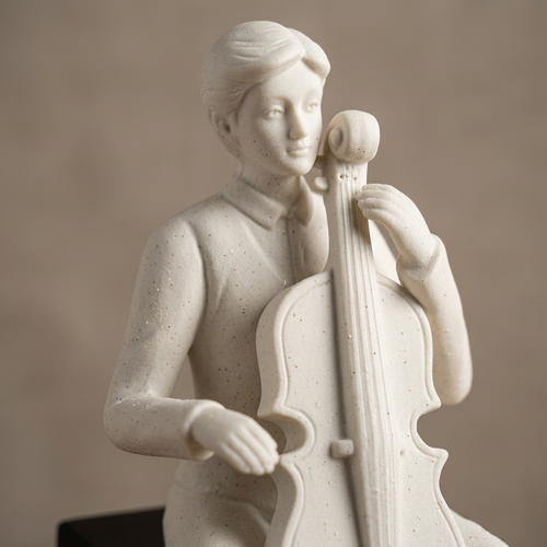 Elegant Modernist Seated Cellist Sculpture