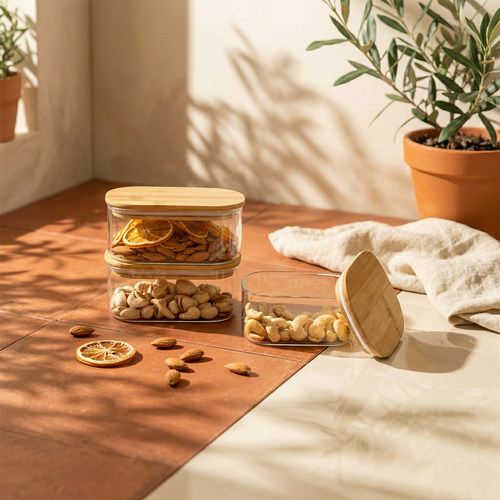 Oval Glass Jars with Bamboo Lids Set of 3