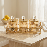 Botanical Floral Tinted Glass Canister Set with Crystal Knobs
