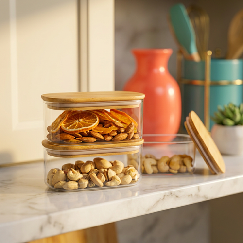 Oval Glass Jars with Bamboo Lids Set of 3