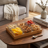 Glass Snack Bowl Set with Bamboo Tray – 6 Pieces
