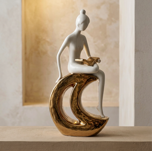Elegant Reader on Crescent Moon Sculpture
