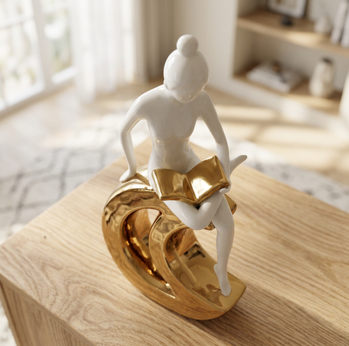 Elegant Reader on Crescent Moon Sculpture