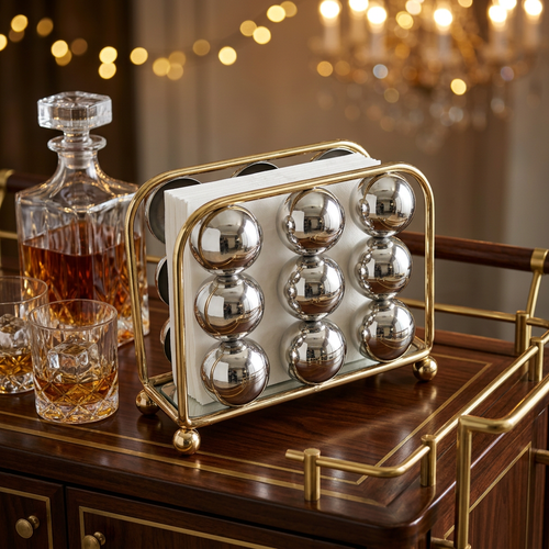 Modern Gold & Silver Metallic Rectangular Napkin Holder