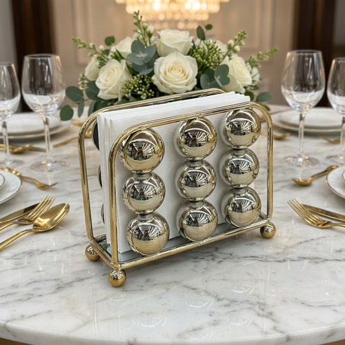 Modern Gold & Silver Metallic Rectangular Napkin Holder