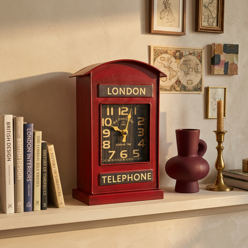 Vintage London Telephone Booth Table Clock