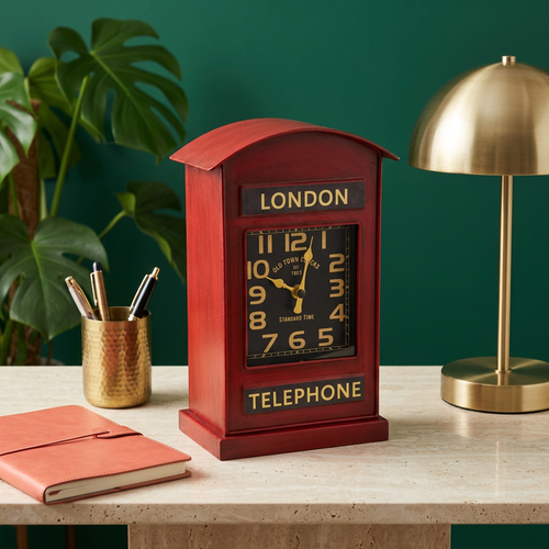 Vintage London Telephone Booth Table Clock