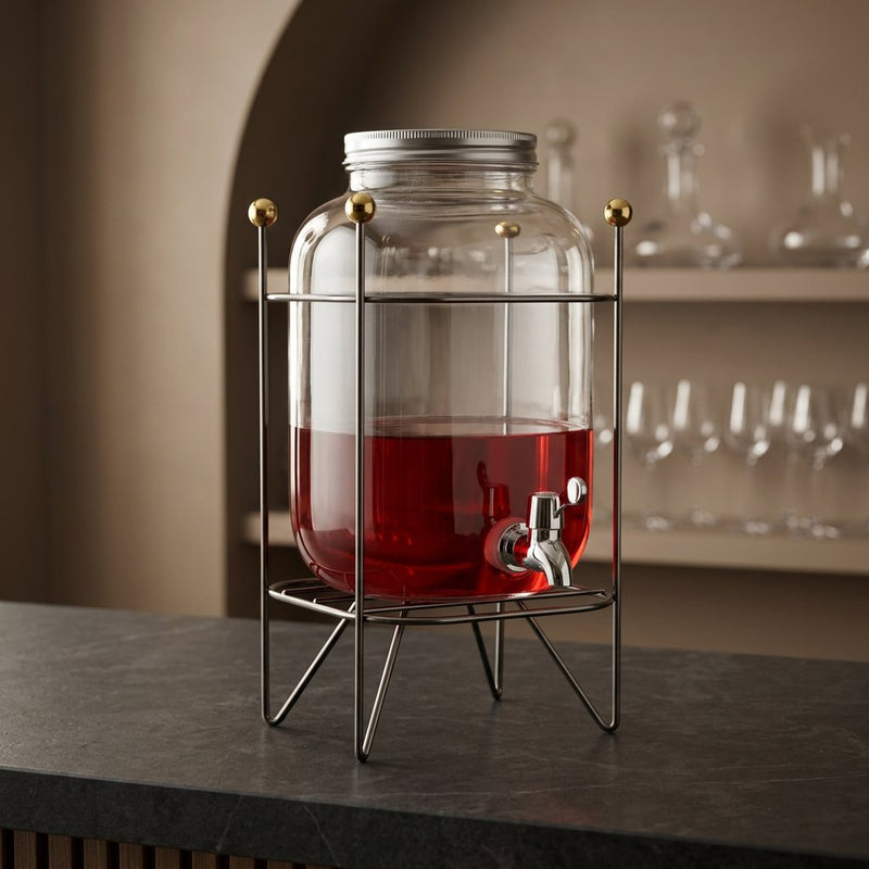 Glass Beverage Dispenser with Metal Stand