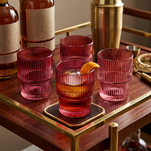 Imperial Red Ribbed Whisky Glasses Set of 3