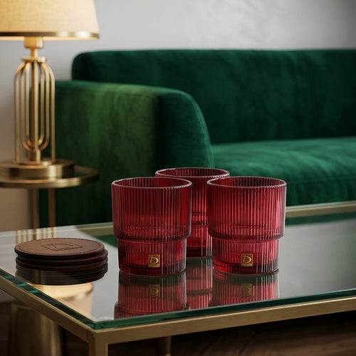 Imperial Red Ribbed Whisky Glasses Set of 3