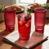 Elegant Ruby Red Water & Beverage Glasses Set of 3