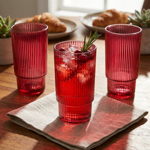 Elegant Ruby Red Water & Beverage Glasses Set of 3
