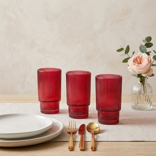 Elegant Ruby Red Water & Beverage Glasses Set of 3