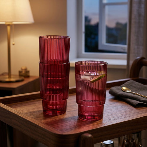 Elegant Ruby Red Water & Beverage Glasses Set of 3