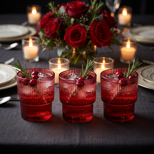 Imperial Red Ribbed Whisky Glasses Set of 3