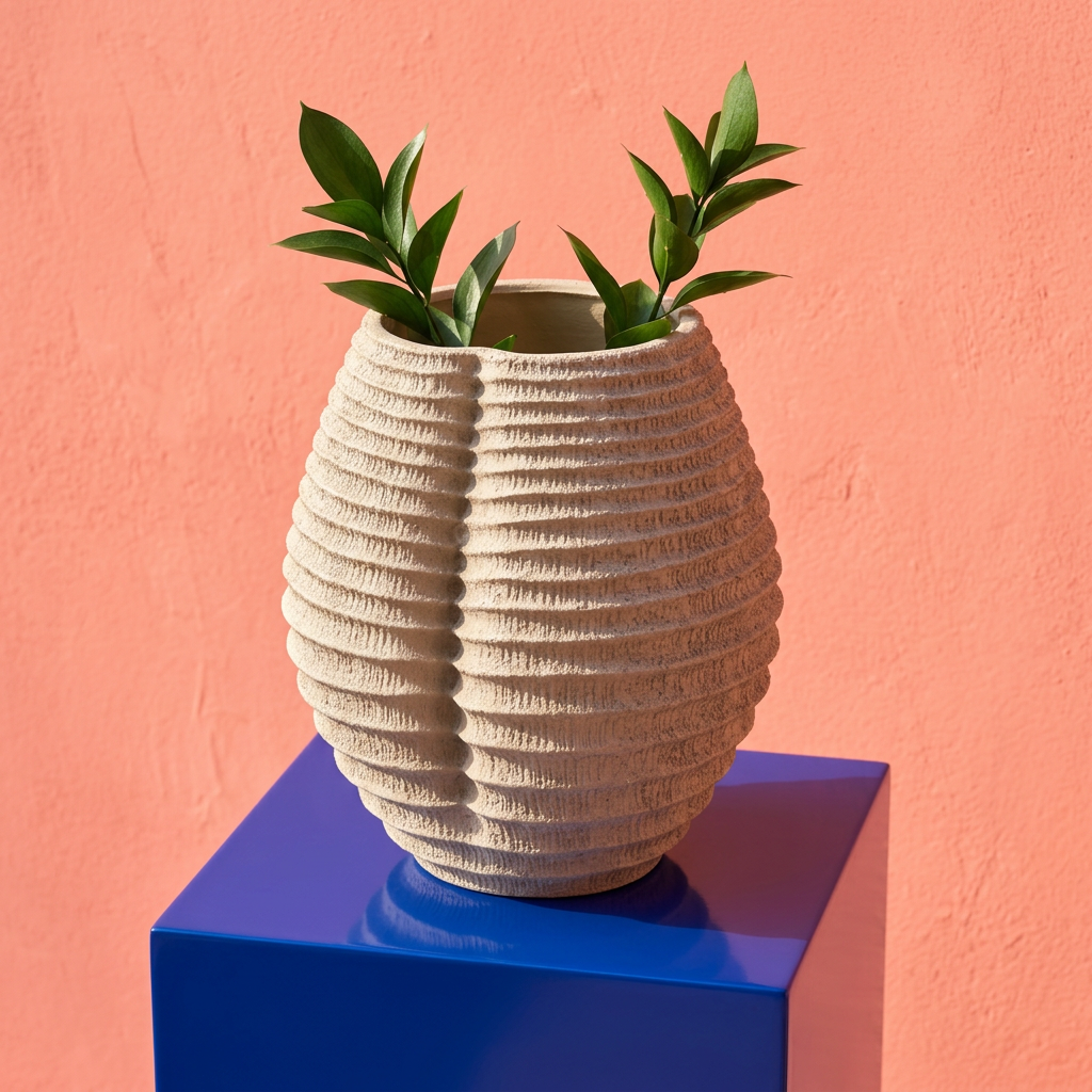 Elegant Textured Flower Vase with Seam Detail
