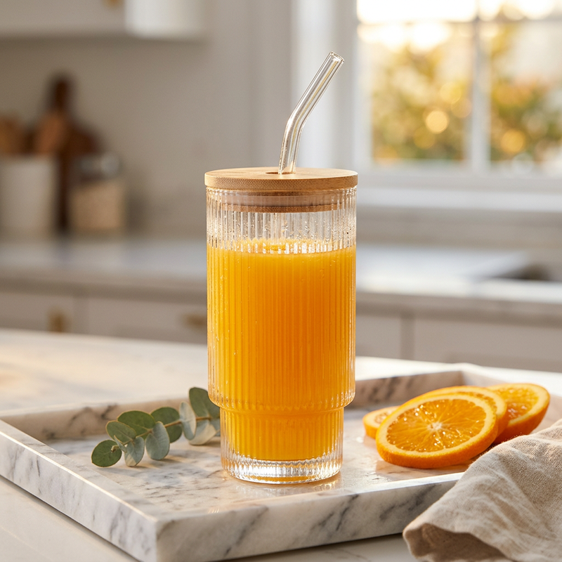 Modern Glass Sipper with Sustainable Bamboo Top