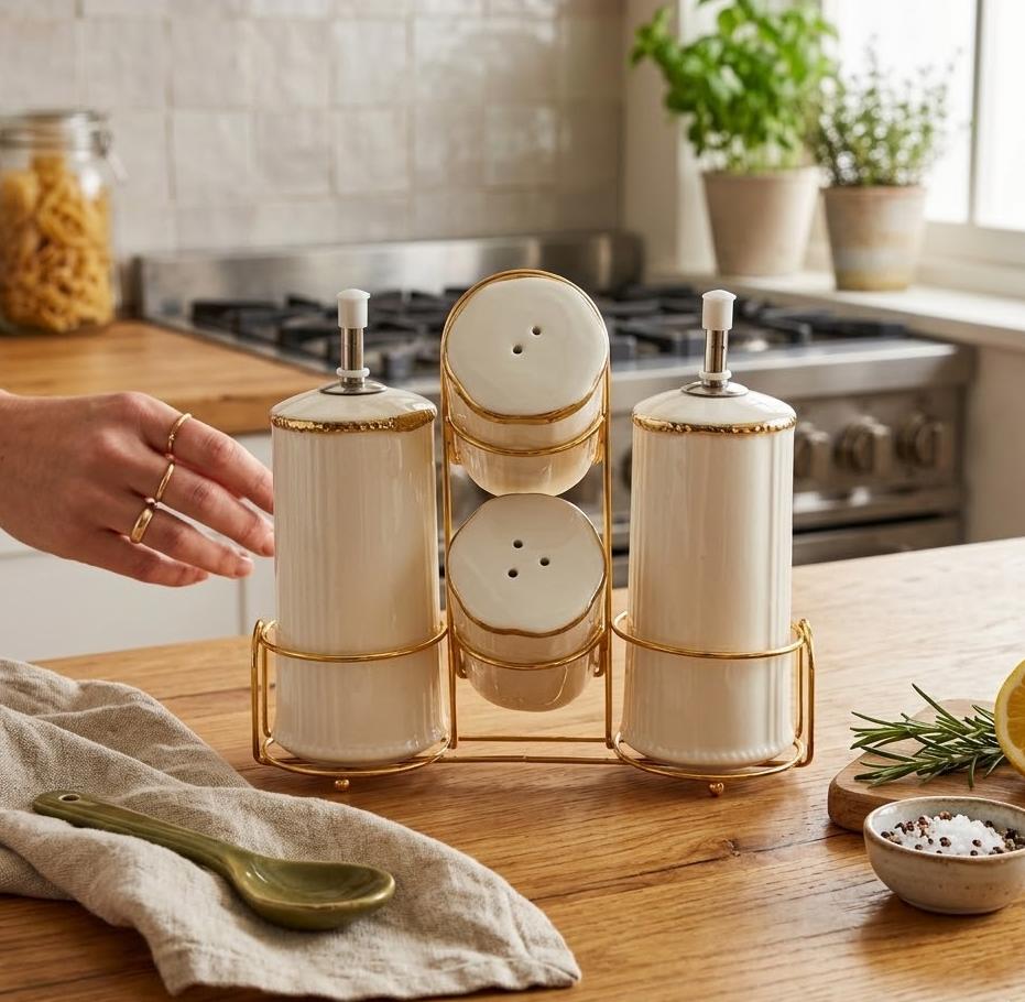 Elegant Ceramic Oil & Spice Dispenser Set