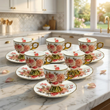 Royal Rose Bouquet Cup & Saucer Set of 6