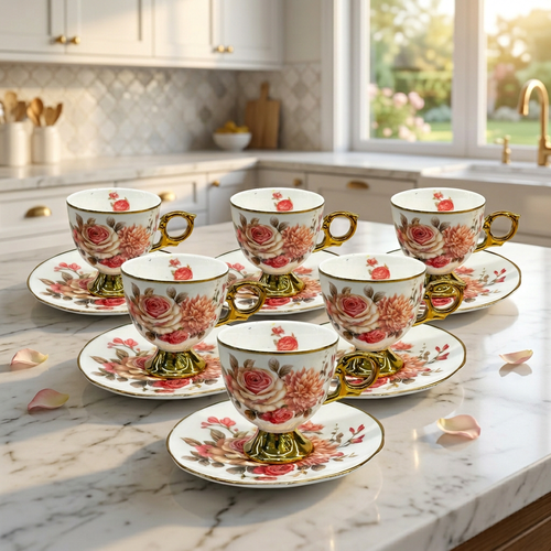 Royal Rose Bouquet Cup & Saucer Set of 6