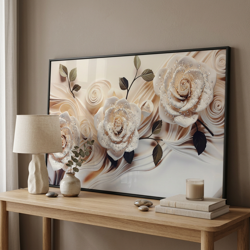 3D Textured White Rose Canvas Wall Art