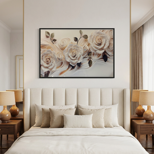 3D Textured White Rose Canvas Wall Art