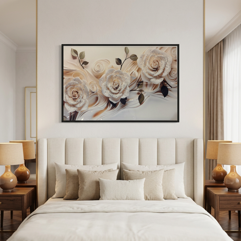 3D Textured White Rose Canvas Wall Art