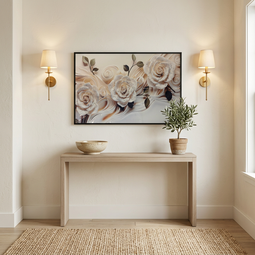 3D Textured White Rose Canvas Wall Art