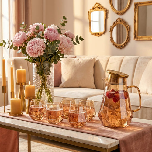 Solaris Amber Diamond-Cut Carafe & Glass Set 7 Piece