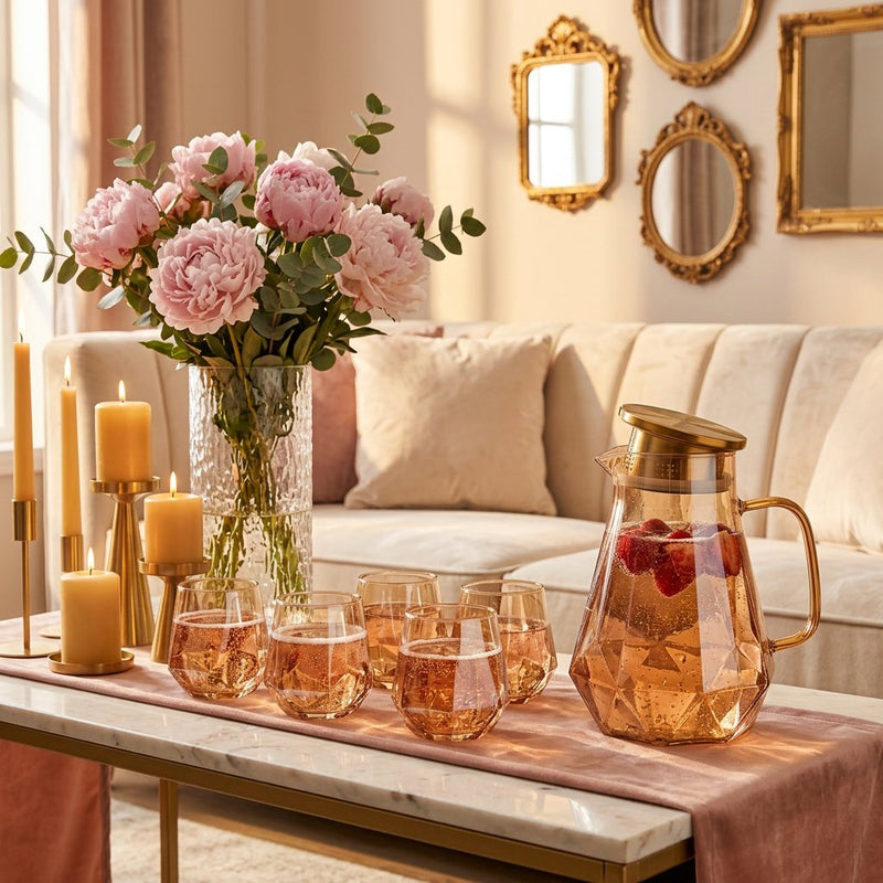 Solaris Amber Diamond-Cut Carafe & Glass Set 7 Piece