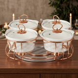 Royal Rose Gold 4 Piece Ceramic Serving Set with Revolving Stand