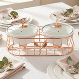 Rose Gold 2 Piece Ceramic Chafing Dish Set with Tealight Warmers