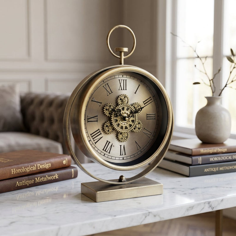 Vintage Antique Exposed Gear Desk Clock