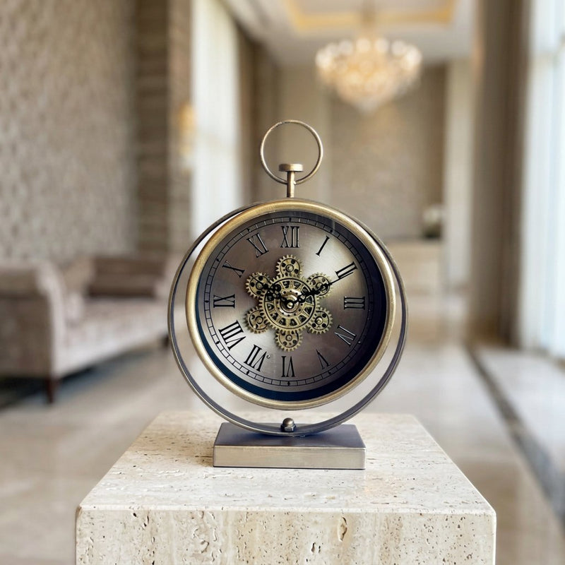 Vintage Antique Exposed Gear Desk Clock