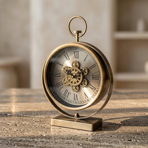 Vintage Antique Exposed Gear Desk Clock