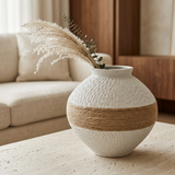 Elegant Round Textured Vase with Jute Belt