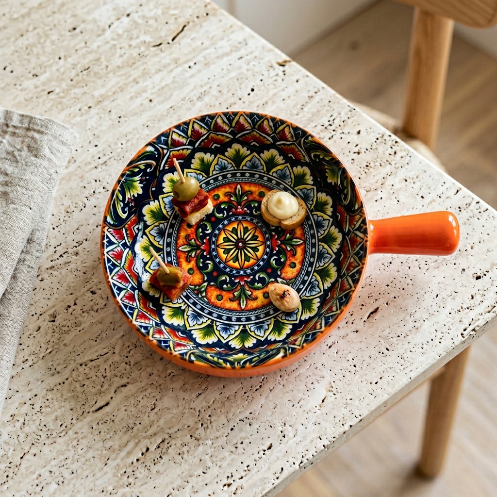 Vibrant Mandala Round Ceramic Serving Bowl with Handle