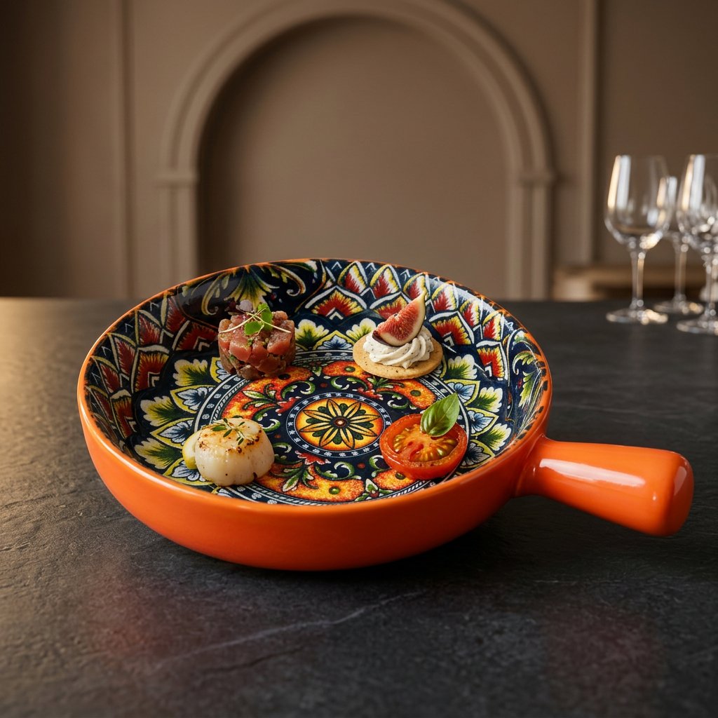 Vibrant Mandala Round Ceramic Serving Bowl with Handle