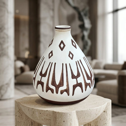 Minimalist Tribal Textured Bulbous Pattern Vase